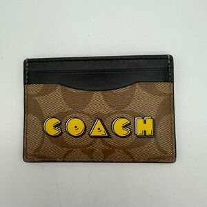 Coach x‎ Pac-Man Leather Card Holder Wallet Brown Black Yellow Collaboration